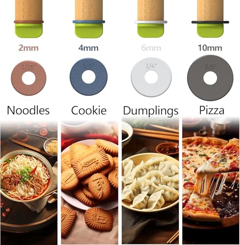 Adjustable Rolling Pin with 4 Thickness Rings &Pastry Mat For Baking Dough - color: Rolling Pin+Mat