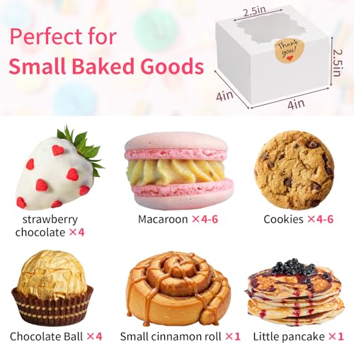 WINKIO Cookie Boxes with Window, Small Bakery Boxes for Dessert Pastry - color: white