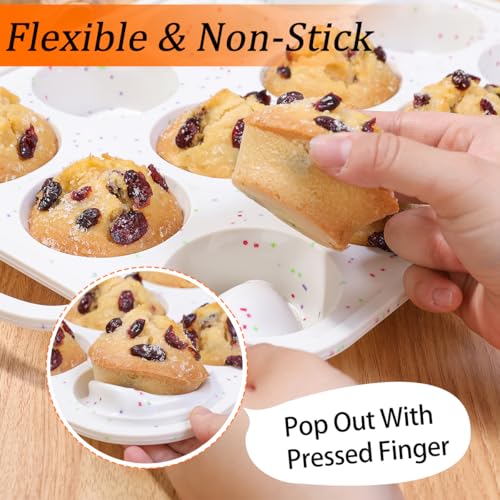 Silicone Muffin Pans for Baking with Metal Framed, BPA Free, Standard - color: Creamy Confetti, size: 12-Cup Regular