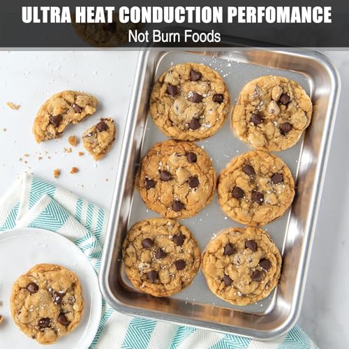 Baking Sheet Cookie Sheet Set of 2, Umite Chef Stainless Steel Baking Pans Tray Professional 9 inch, Non Toxic & Healthy, Mirror Finish & Rust Free, Easy Clean & Dishwasher Safe - size: 9 inch