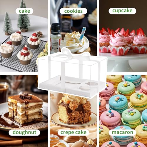 JCD 3 Pcs Cake Cupcake Combo Boxes,1+2 Cupcake carriers 2 Cupcakes Holes - Cakes and Cupcake Clear Boxes - Pastry Sweets Bento Boxes (2 Cupcakes and 1 Cake)(1+2/3Pcs) - size: Clear 1+2/3Pcs
