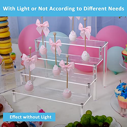 YestBuy Display Shelf Cake Stand – 4 Tier Shelf Cake Pop Stand – Multifunctional and Durable Acrylic Stand – Mounting Hardware Included – Ideal for Desserts, Cosmetics, Glassware, Figurines - color: Clear（Blue Light）, size: 4 Tier - 1 Pack