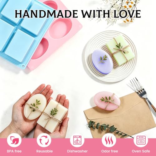 SJ Rectangle & Oval Soap Mold Set, 2-Pack 6-Cavity Silicone Soap Molds - color: Pink+Blue / Rectangular+Oval