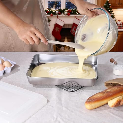 LIANYU Baking Cake Pan Set with Lid, 12⅓ x 9¾ x 2 Inch Lasagna Brownie Pan - size: 12.4 x 9.6 Inch