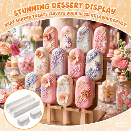 2 Sets 3'' Cakesicle Cutter with 9'' Dual-slot Tray Cake Mold Set - color: White, size: 3in, style: Dual-slot