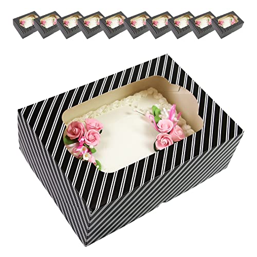 Global Sugar Art 10-Count 14x10x5 Quarter Sheet Cake Box with Window, Black - color: Black Stripe