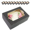 Global Sugar Art 10-Count 14x10x5 Quarter Sheet Cake Box with Window, Black - color: Black Stripe