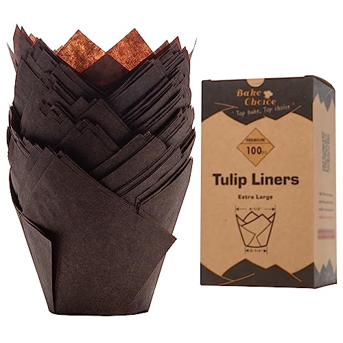 Bake Choice 100pcs Extra Large Brown Tulip Cupcake Liners for Baking - color: Brown