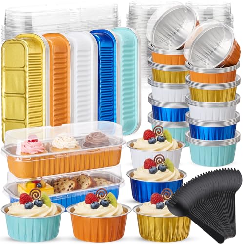 Blushtier 180 Pcs/60 Set Mini Loaf Cake Pans with Lids,Blue and Orange - color: Vibrant
