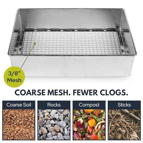 Soil Sifter, 3/8-inch Compact Galvanized Garden Sieve with Gloves - size: 3/8 inch