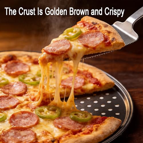 12-inch Perforated Oven Pizza Pan, Carbon Steel Perforated Pizza Tray and Cutter Set, Compatible with Breville Smart Ovens, Non-Stick Baking Pan, Home Pizza Oven Accessories - size: 12.4 inch with holes (2 pcs)