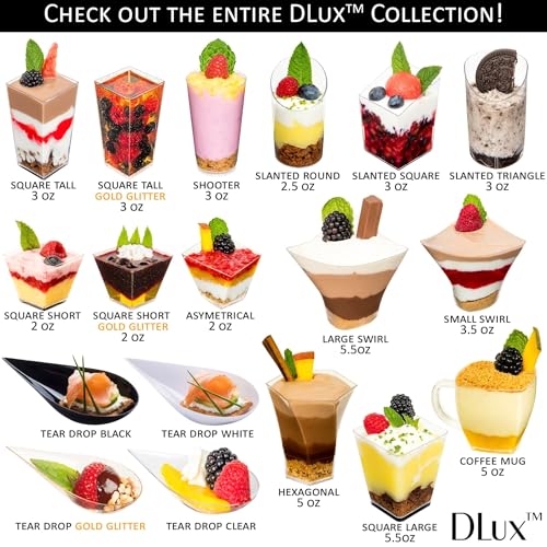DLux 100 x 3 oz Mini Dessert Cups with Lids & Spoons, Shooter - color: 100 cups + 100 lids + 100 spoons