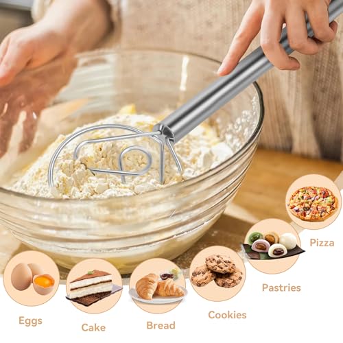 Danish Dough Whisk Stainless Steel Hook Dutch Baking Tool Bread Sourdough Mixer for Pizza Pastry Cake Batter Making - color: Stainless Steel-XX