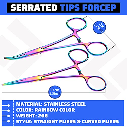 BBTO 2 Pcs Hemostat Forceps Curved Straight, Piercing Pliers,Colorful - color: Colorful