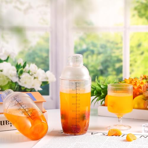 Lallisa 4 Pcs Plastic Cocktail Shaker Hand Drink Mixer Bubble Tea Shaker with Scales and Strainer Top Clear Cup with Measurements Mixing Tool for Tea Coffee Milk(550 Cc/ 19 oz) - size: 550 cc / 19 oz