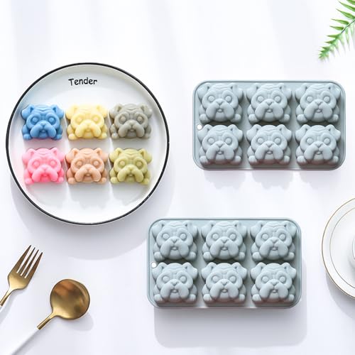 2PCS Silicone Bulldog Molds, 6 Cavity Bulldog Chocolate Molds for Candy - color: Blue(R0174)