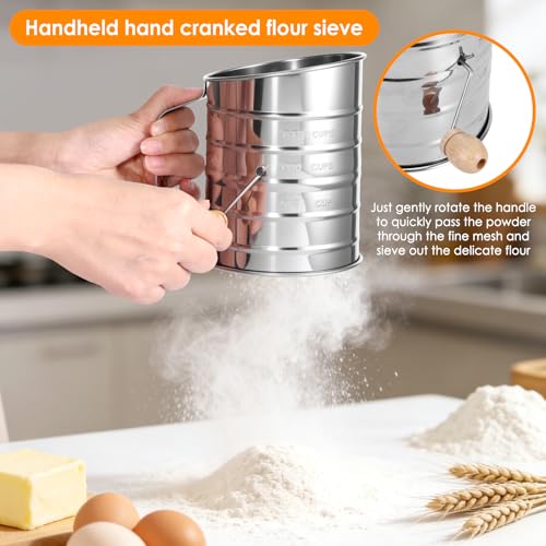 Flour Sifter, 3 in 1 Stainless Steel Sifter for Baking, 3 Cup Duster