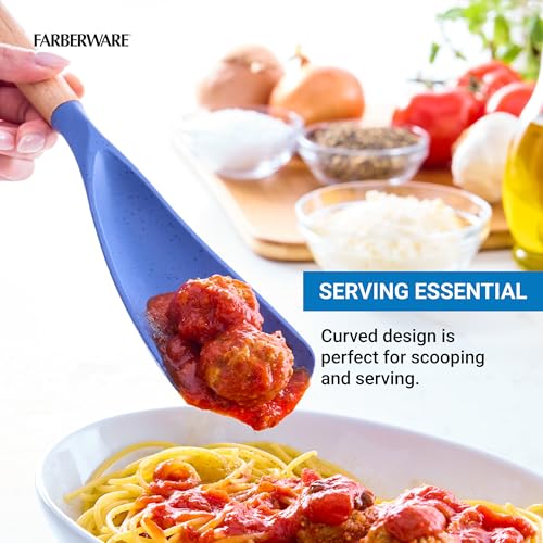 Farberware Multi Tool Scoop Spoonula Versatile Beechwood Kitchen Essential for Lifting, Scraping, and Turning - color: Blue