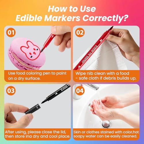 Edible Markers Food Coloring Pens Fine and Thick Tip Food Grade Gourmet Writers for Cookies Fondant Cakes Baking Party Decorating Drawing Writing(Blcak 2PCS)