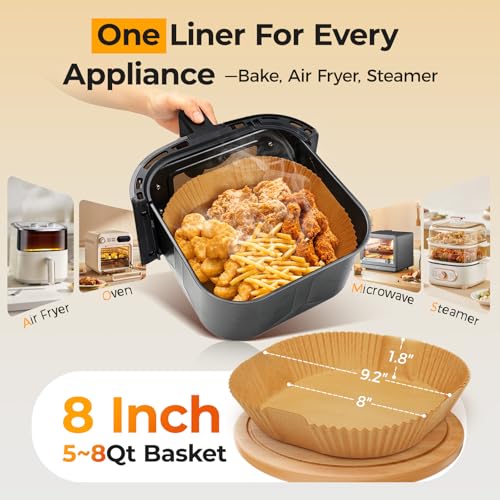 125Pcs 8 Inch Square Air Fryer Liners Disposable for 5-8QT, Parchment Paper - size: 8"Square