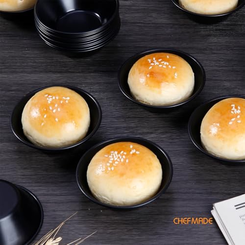 CHEFMADE Mini Egg Tart Pan Set, Non-Stick 3 Inch 12Pcs Round Tart Molds for Baking, Mini Baking Pans for Egg Tarts, Cupcakes, Quiche, Oven & Air Fryer Safe (Black) - size: 3" Round Tart 12Pcs