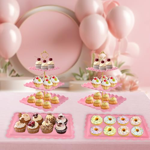 5 Pcs Dessert Table Display Set, Square Cupcake Stand, Pink - color: Pink Square
