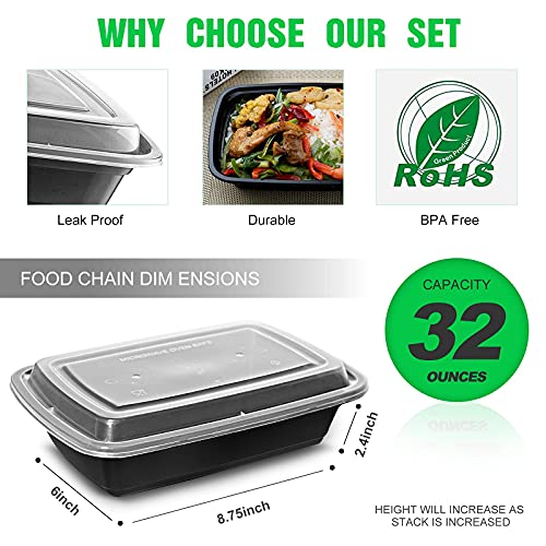 Meal Prep Containers, 32OZ 50 Pack Extra-thick Food Storage Containers with Lids, Plastic Microwavable Bento Box Reusable Storage Lunch Boxes BPA Free, Stackable, Dishwasher/Freezer Safe - size: 32OZ-50Pack