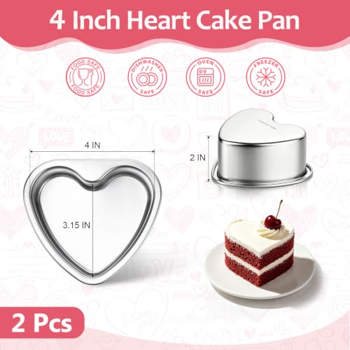 E-far 4 Inch Mini Heart Cake Pan, 2 Pcs Heart Shaped Cake Baking Mold Set - color: Silver, size: 4-Inch (Set of 2)
