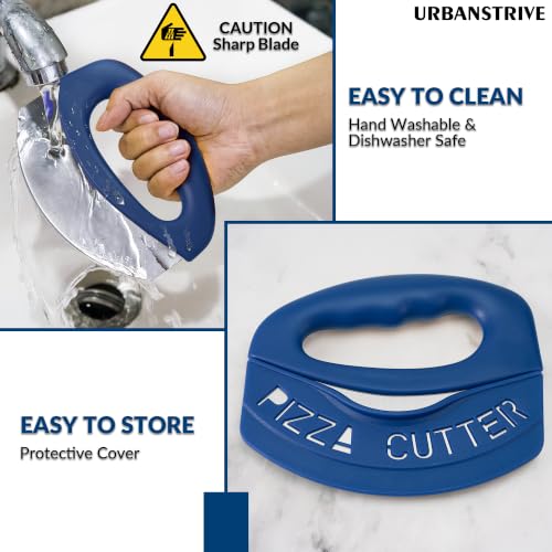 Pizza Cutter with Blade Cover Stainless Steel Upgrade Sharp Blade Dark Blue - color: Dark Blue