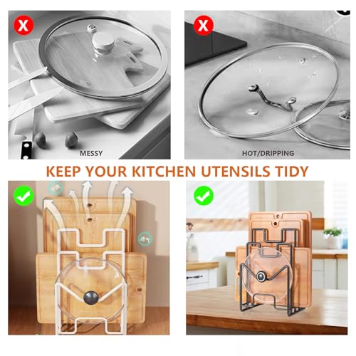 Multifunctional Cutting Board Organizer, Cutting Board Holder Rack Baking Cookie Pan Sheets Cooling Racks Storage Stand for Kitchen Cabinet -Divided Holder with 4 Slots (2PS Black) (1White+1Black) - color: 1White+1Black