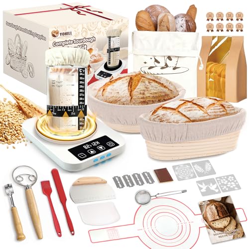 Sourdough Starter Kit with Warmer, Banneton Bread Proofing Basket and Jar