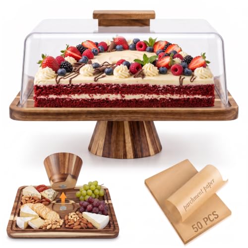 Acacia Wood Rectangular Cake Stand with Lid Double-Sided Charcuterie Board