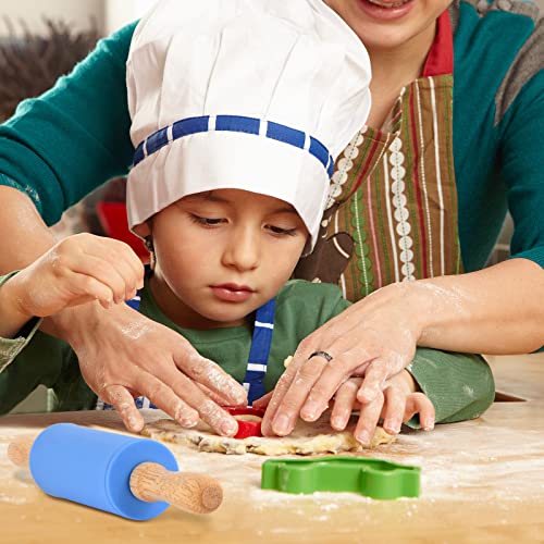 Mini Silicone Rolling Pin for Kids, Non-stick Surface Wood Handle, 9 Inch 2 Pack - color: Red-White Christmas, size: 2 PACK