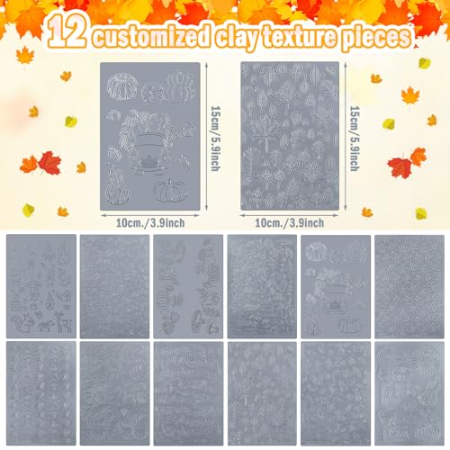 DoubleFill 12 Pcs Polymer Clay Texture Sheets Autumn for Jewelry Making - style: Autumn