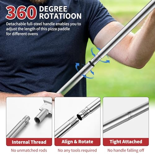 Stainless Steel Pizza Turning Peel 7-Inch, HaSteeL Round Pizza Turner Paddle, Perfortaed Pizza Spinner Spatula with Long Detachable Handle, Dishwasher & Oven Safe - size: 7 Inches