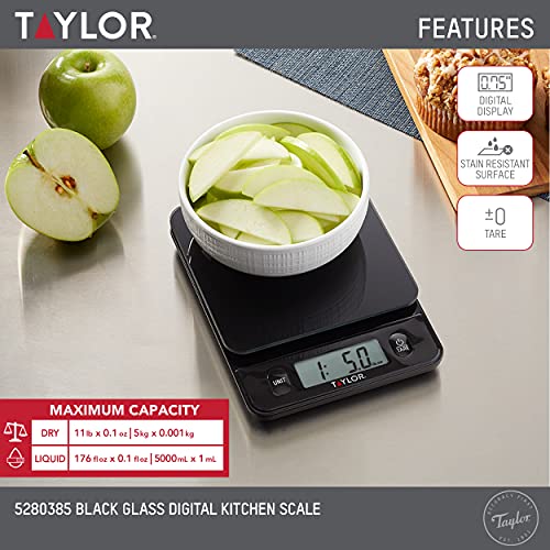 Taylor Glass Top Food Scale with Touch Controls, 11 lb Capacity, Sleek Black Design for Precision Food Measurement in Grams and Ounces (Pack of 4) - size: 11 Pounds (Pack of 4)
