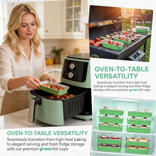 24 Pack Mini Loaf Pans, 7.5oz Mini Cake Pan & Mini Cupcake Pan Set – Disposable Aluminum Baking Pans with Lids, Spoons & Stickers, Premium Sturdy Gift Set for Cakes, Cupcakes, Desserts & Party Treats - color: Green