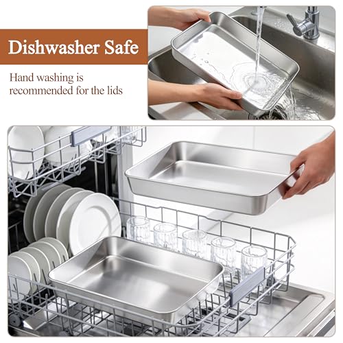 LIANYU Stainless Steel Baking Pan with Lid, 12⅓ x 9¾ Inch Rectangle Pan - size: 12.4 x 9.6 Inch