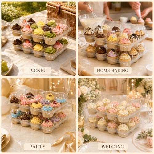 WIKDAY Plastic Cupcake Containers with Liners, 12 Count x 20 Sets