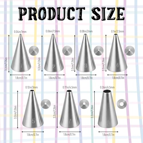 7Pcs Round Hole Piping Tips Set, Stainless Steel Cupcake Frosting Nozzles for Cake Decorating Professional Russian Pastry Icing Dispensers Supplies for Cake Cookies Pastry Fondant Cream