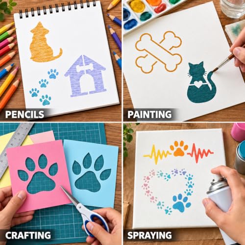 70 Pcs Paw Print Stencils for Painting,2 Inch Reusable Cat Dog Stencil Small Animal Paw Print Templates for Cookie Rock Wood Fabric Shirt - color: Paw Print(70Pcs)