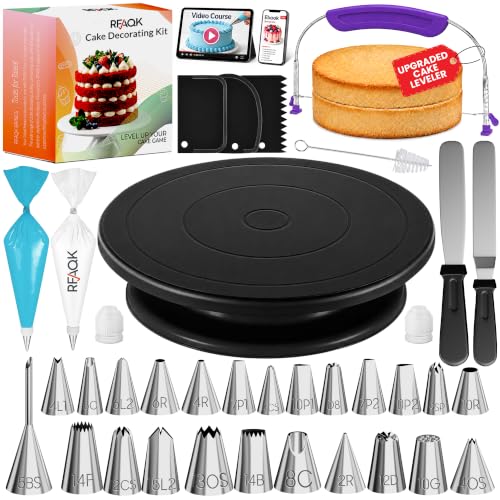 RFAQK 90PCs Cake Decorating Kit with Video Course for Beginners & Pros - color: Black