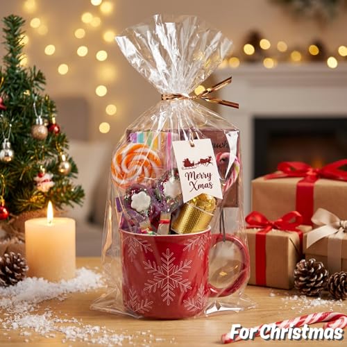 Wowfit 9x20 Large Tall Clear Cellophane Gift Bags, 50 CT, 6" Gold Ties - size: 9x20 Inch (Pack of 50)
