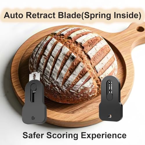Magnetic Retractable Bread Lame Dough Scoring Tool with Stainless Steel Blade, Automatic Retraction, Instant Adhesion to Fridge, Includes 5 Replaceable Razors for Sourdough, Baguette, Pastry Crafting