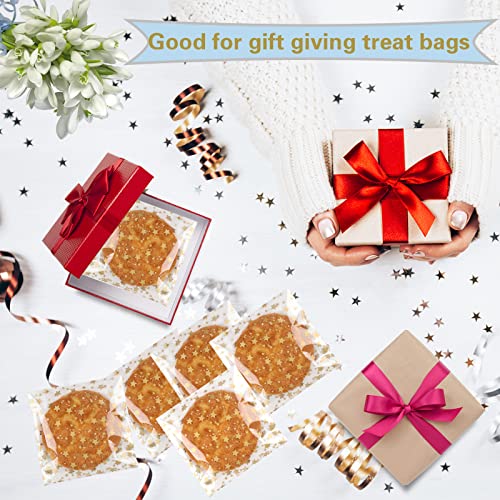 COQOFA 100 Pcs Star Printed Sealable Gift Wrap Cello Cellophane Bags Self sealing Adhensive Treat Bags Party Favor bags (5x7inch, Gold) - color: Gold(Self-sealing), size: 5x7 in