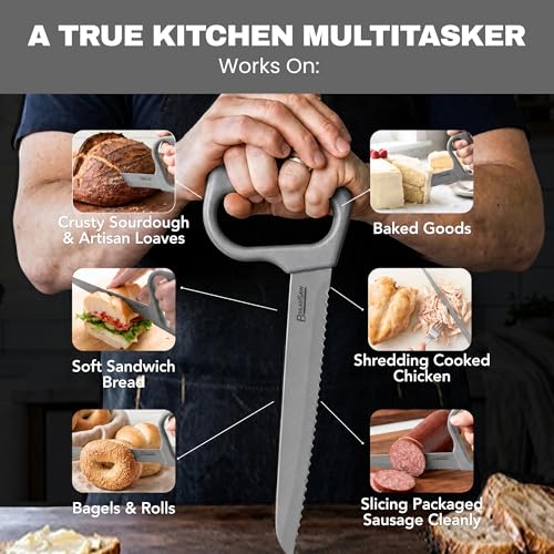 Sourdough Bread Knife, 8" Serrated Blade with Ergonomic Handle, Stainless Steel, Gray - color: Gray