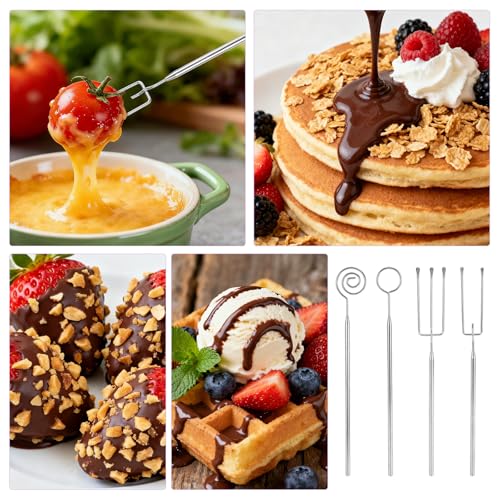 4pcs Chocolate Dipping Tools, Stainless Steel Candy Dipping Fork Spoon Set Fondue Forks Baking Supplies Accessories Suitable for Candy Making Truffles Cake Decorating