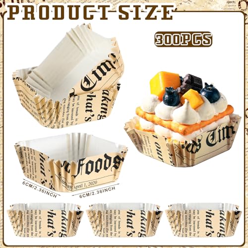 Maxcheck 300 Pcs Square Cupcake Liners 2.36'' Paper Baking Cups,Retro - style: Retro