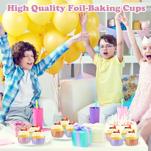 200 Pack Aluminum Cupcake Liners with Lids,Pastel,Plain - color: Pastel, style: Plain