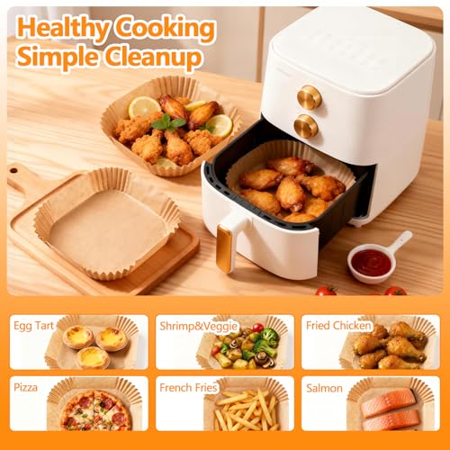 200 Pcs Unbleached Air Fryer Liners 10 Inch, Non-Stick Disposable Parchment Paper Squares for Air Fryer, Microwave, Steamer & Oven – Oil-Proof, Waterproof, Ashesive-Free (9" Bottom) - size: 10 Inch Square
